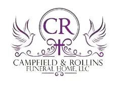 A purple and white logo for a funeral home.